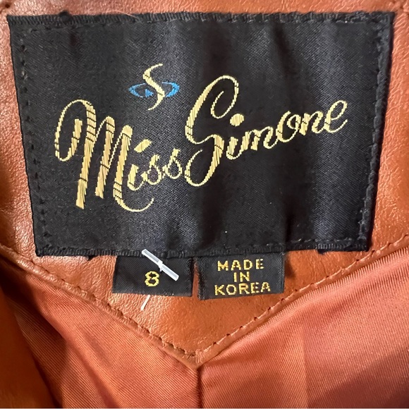 Vintage Miss Simone Brown Leather Jacket Women’s Size 8 Belted 70’s blazer - Picture 4 of 9